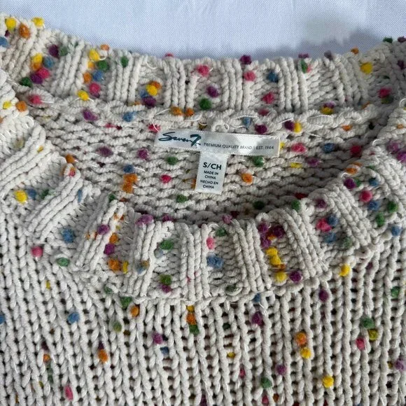 Seven7 Confetti Pom Pom Crew Neck Sz SMALL - Picture 3 of 7